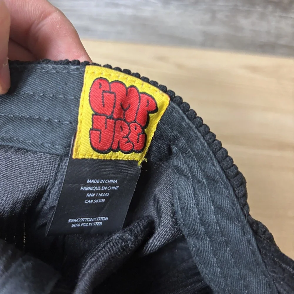 GMPURE Hat Cap Strap Back Black Corduroy Embroidered Logo Retro Style Mens